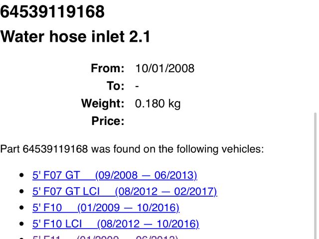 bontott BMW 5 F11 Vízcső