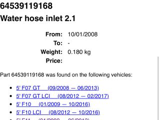 bontott BMW 5 F11 Vízcső