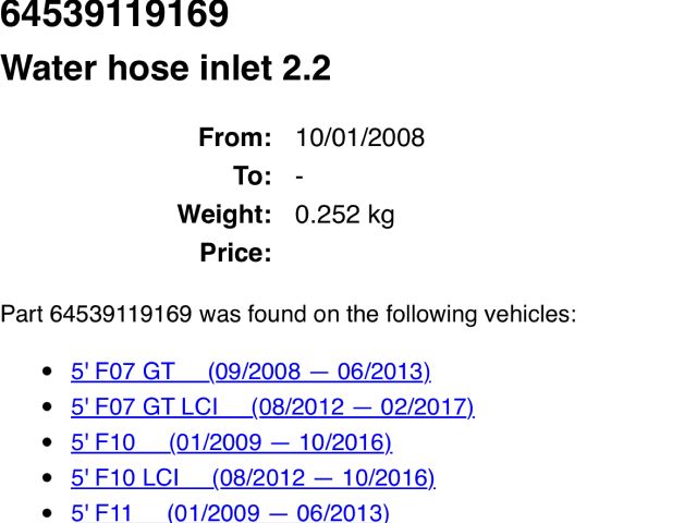 bontott BMW 5 F11 Vízcső