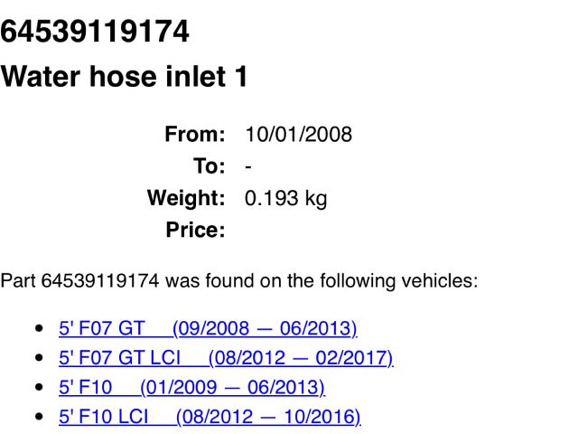 bontott BMW 5 F11 Vízcső