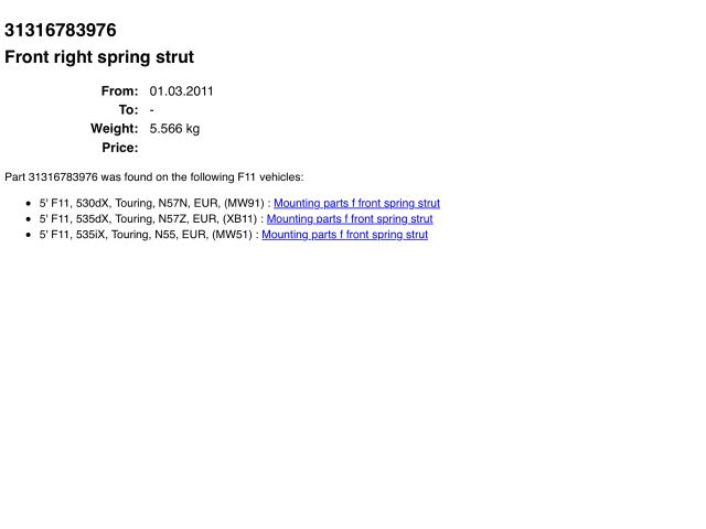 bontott BMW 5 F11 Jobb első Gólyaláb (Lengécsillapító, Rugó)