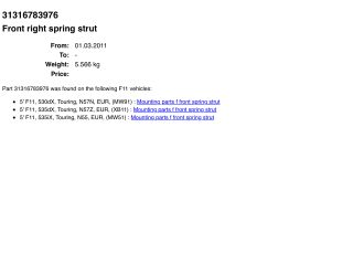 bontott BMW 5 F11 Jobb első Gólyaláb (Lengécsillapító, Rugó)