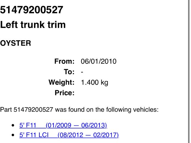 bontott BMW 5 F11 Bal hátsó Csomagtér Burkolat (Műanyag)