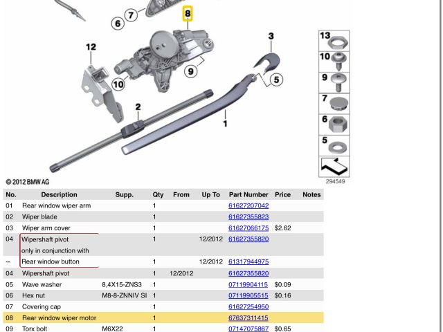 bontott BMW 5 F11 Hátsó Ablaktörlő Motor