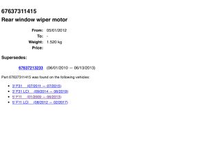 bontott BMW 5 F11 Hátsó Ablaktörlő Motor