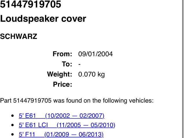 bontott BMW 5 F11 Hátsó Hangszóró Burkolat