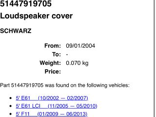 bontott BMW 5 F11 Hátsó Hangszóró Burkolat