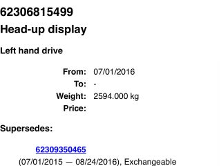 bontott BMW 5 F11 Head-Up Display