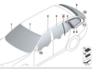 bontott BMW 5 F11 Jobb hátsó Fixüveg (Ajtóban)