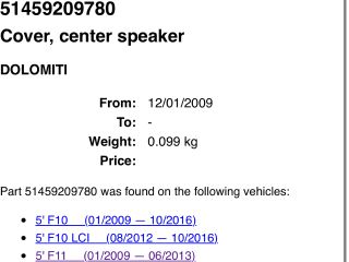 bontott BMW 5 F11 Műszerfal Középső Hangszóró Burkolat