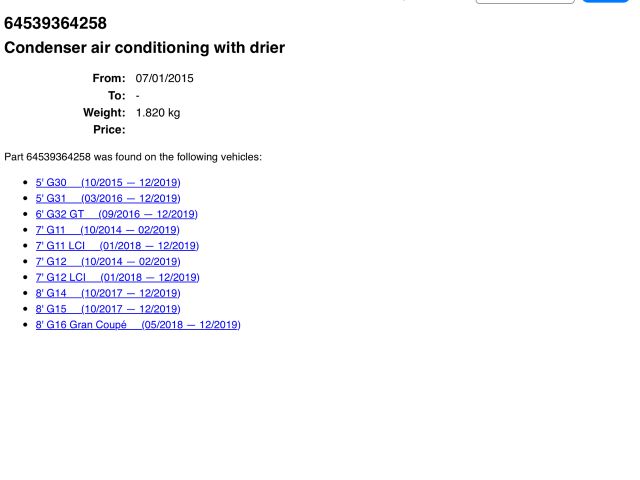 bontott BMW 5 G30 Klímahűtő Radiátor