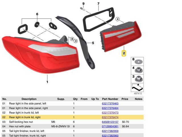 bontott BMW 5 G30 Bal Belső Hátsó Lámpa