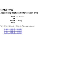 bontott BMW 5 G30 Bal első Hátsó Dobbetét (Kerékjárati, Műanyag)