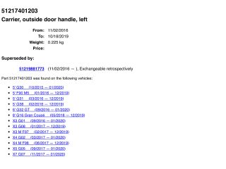 bontott BMW 5 G30 Bal első Külső Kilincs