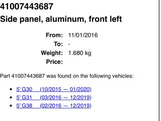 bontott BMW 5 G30 Bal első Sárvédő