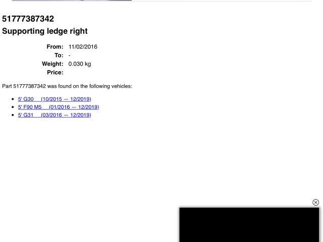 bontott BMW 5 G30 Bal Sárvédő Oldaltartó