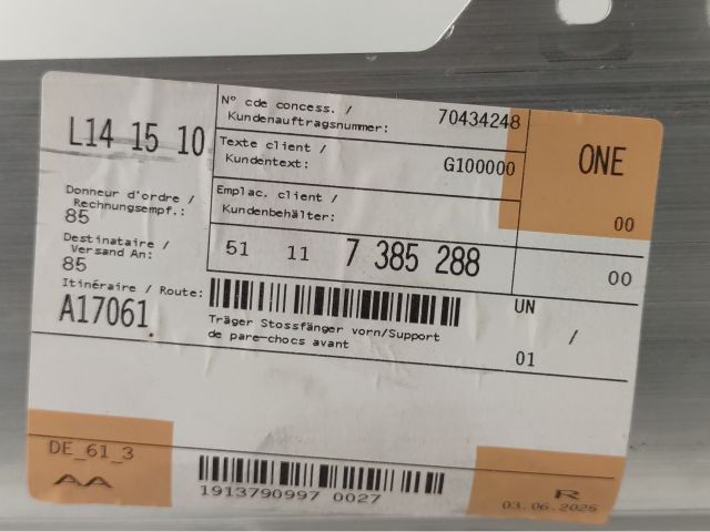 bontott BMW 5 G30 Első Lökhárító Merevítő (Fém)