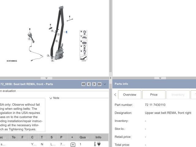 bontott BMW 5 G30 Jobb első Biztonsági Öv