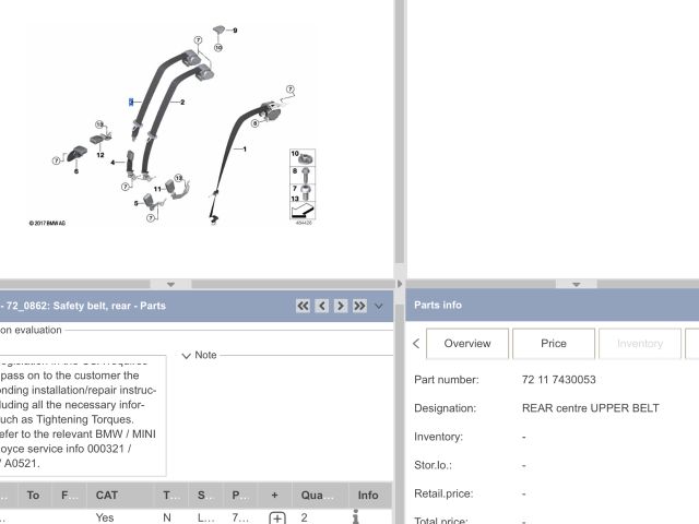 bontott BMW 5 G30 Jobb hátsó Biztonsági Öv