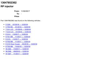 bontott BMW 5 G30 Porlasztó (1 db)