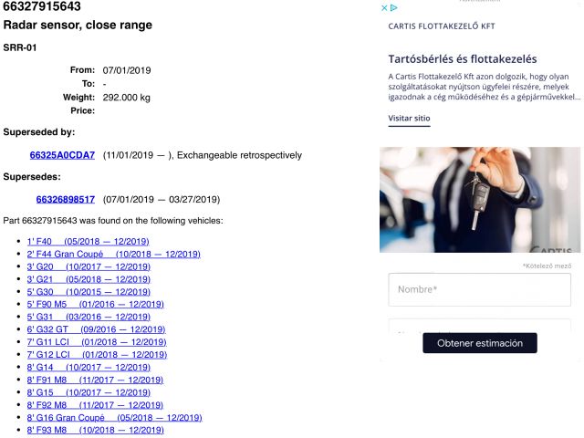 bontott BMW 5 G30 Tolatóradar Fej