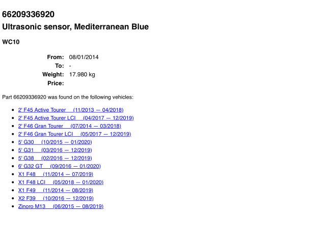 bontott BMW 5 G30 Tolatóradar Fej