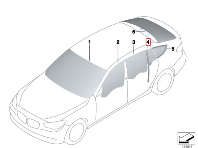 bontott BMW 5 GT Bal hátsó Fixüveg (Ajtóban)