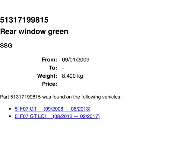 bontott BMW 5 GT Hátsó Szélvédő