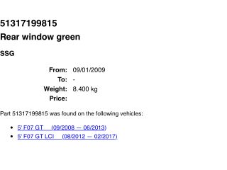 bontott BMW 5 GT Hátsó Szélvédő