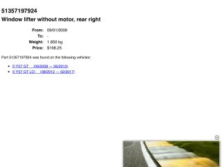 bontott BMW 5 GT Jobb hátsó Ablakemelő Szerkezet (Elektromos)