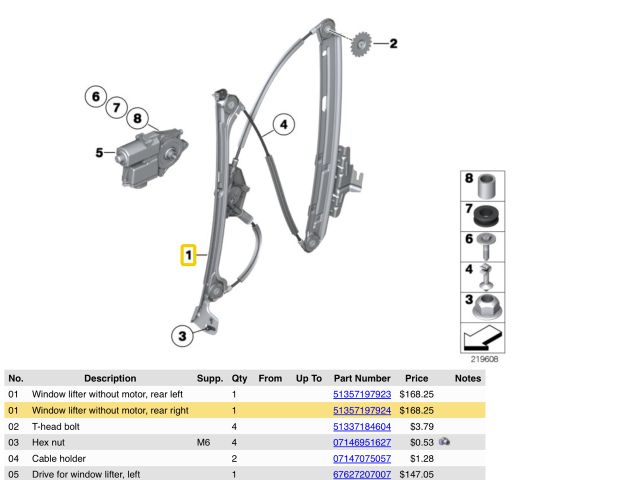 bontott BMW 5 GT Jobb hátsó Ablakemelő Szerkezet (Elektromos)