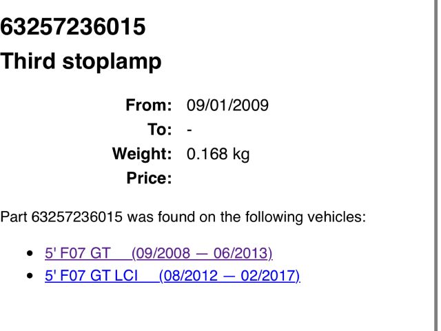 bontott BMW 5 GT Pótféklámpa