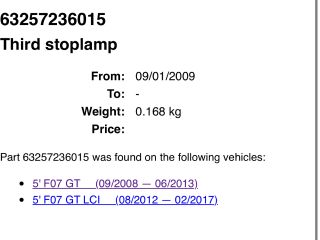 bontott BMW 5 GT Pótféklámpa