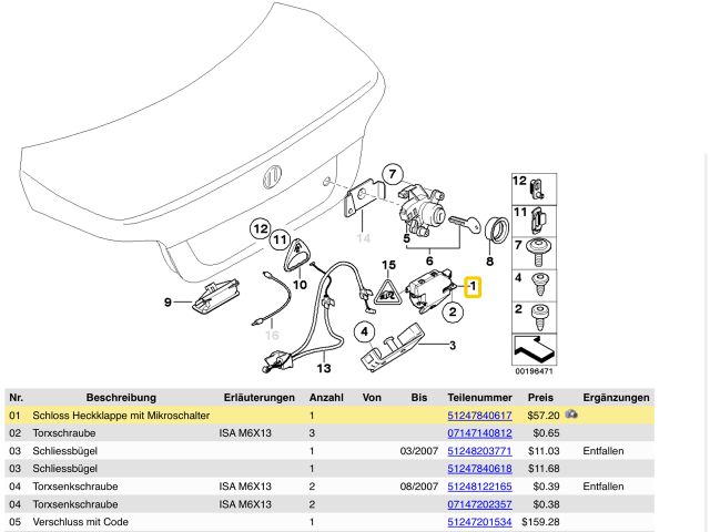bontott BMW 6 Csomagtérajtó Zárszerkezet