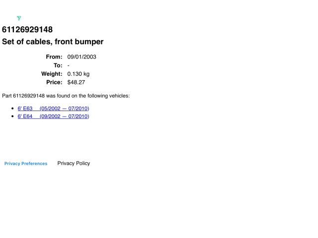 bontott BMW 6 Első Tolatóradar Kábelköteg