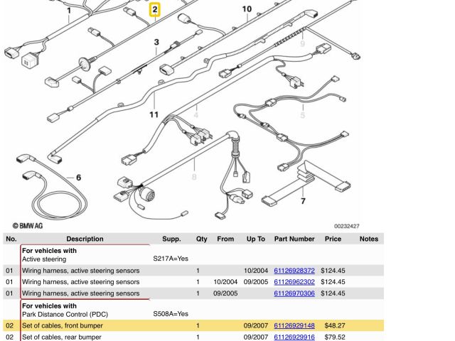 bontott BMW 6 Első Tolatóradar Kábelköteg