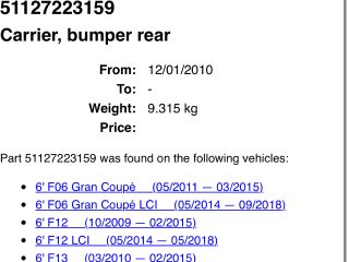 bontott BMW 6 Hátsó Lökhárító Merevítő (Fém)