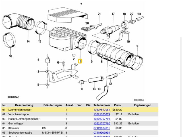 bontott BMW 7 Légtömegmérő