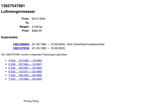 bontott BMW 7 Légtömegmérő