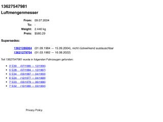 bontott BMW 7 Légtömegmérő