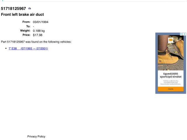 bontott BMW 7 Bal első Fék Hűtő Cső