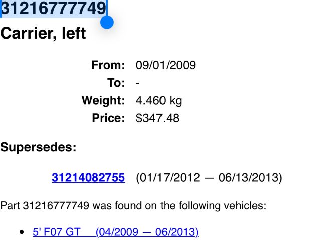 bontott BMW 7 Bal első Csonkállvány Kerékaggyal