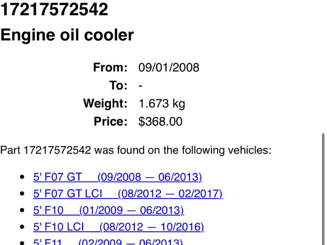 bontott BMW 7 Olajhűtő