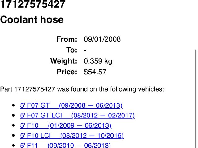 bontott BMW 7 Vízcső