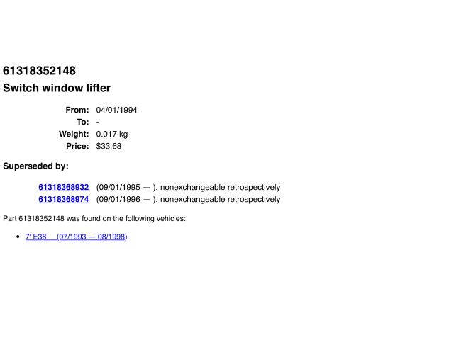 bontott BMW 7 Ablakemelő Kapcsoló (Pozíciófüggetlen)