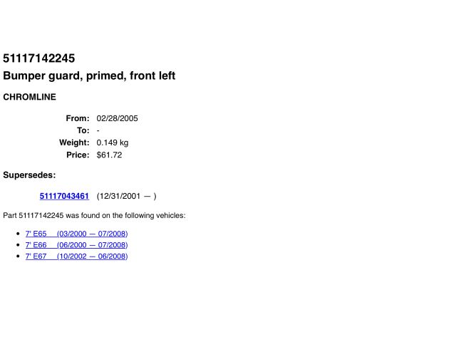 bontott BMW 7 Bal első Lökhárító Díszléc