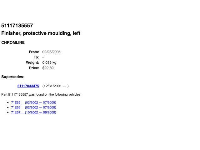 bontott BMW 7 Bal első Lökhárító Díszléc