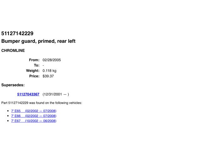 bontott BMW 7 Bal hátsó Lökhárító Díszléc