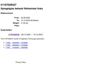 bontott BMW 7 Bal Tükörlap