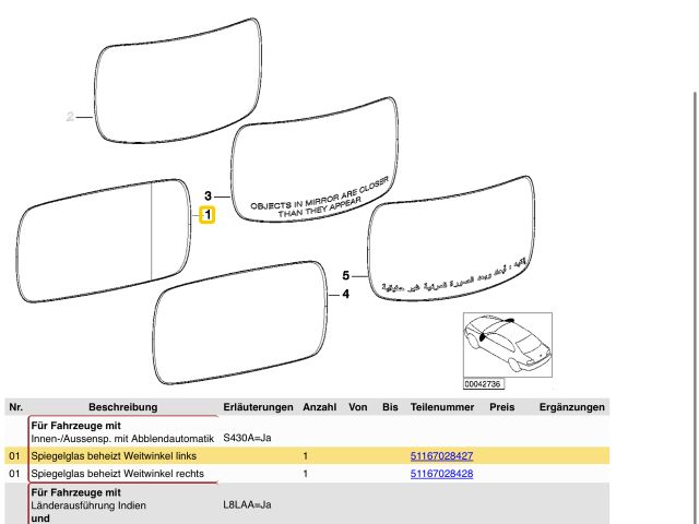 bontott BMW 7 Bal Tükörlap